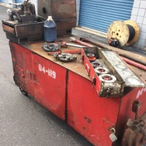 ELECTRICIANS ROLLING WORK BENCH WITH CHICAGO BENDER AND COLLINS THREADER USED